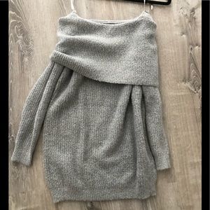 Grey warm fuzzy off the shoulder sweater